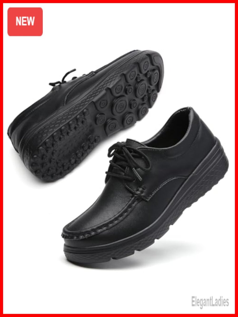 Women's Leather Nursing Loafers Slip-Resistant Work Shoes